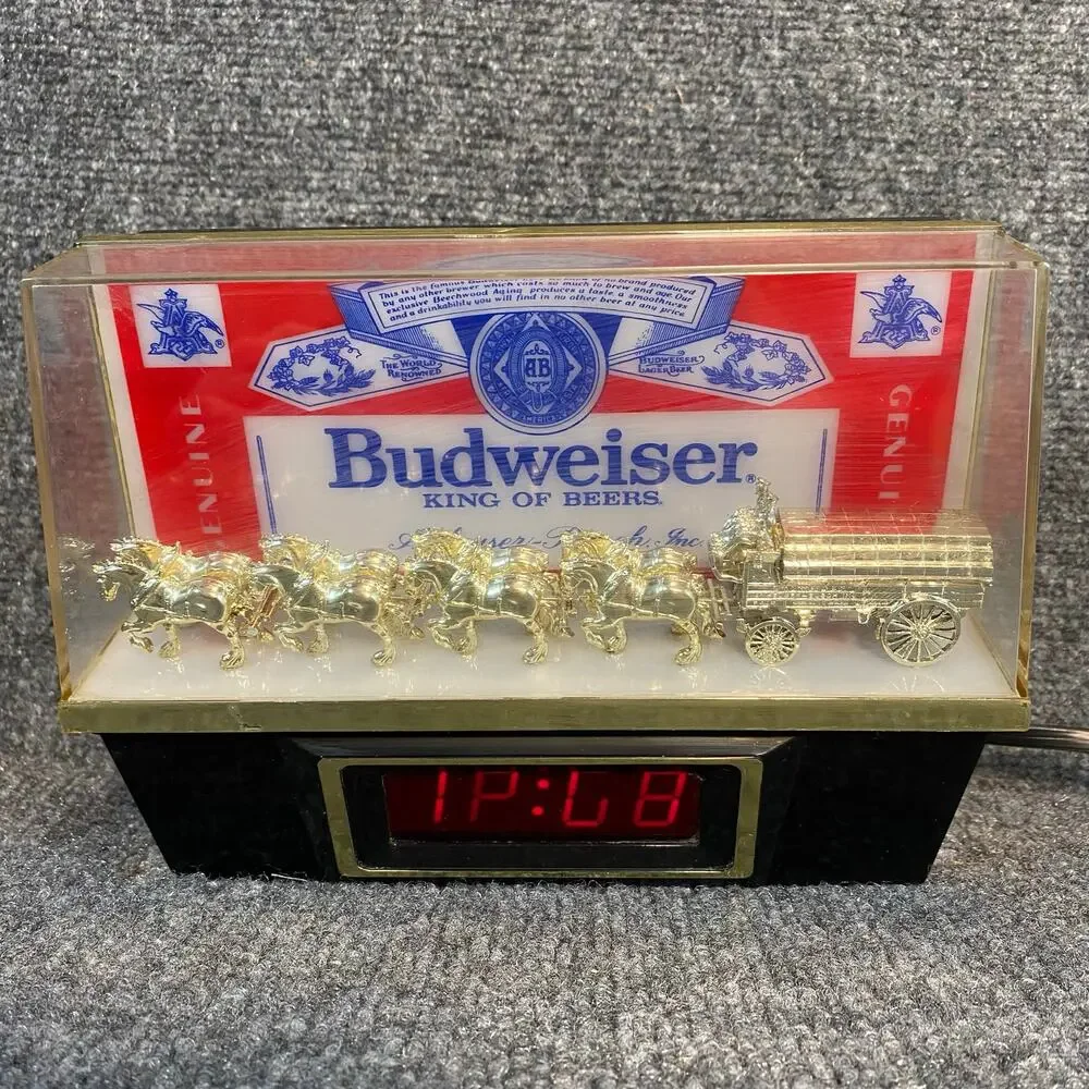 Vintage Budweiser King Beers Lighted Beer Sign Digital Clock Bar Register Decor
